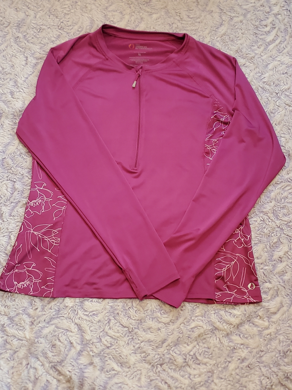 Women's Long-Sleeve Half-Zip Active  Tee / Swim  - Fuchsia with Floral Panels